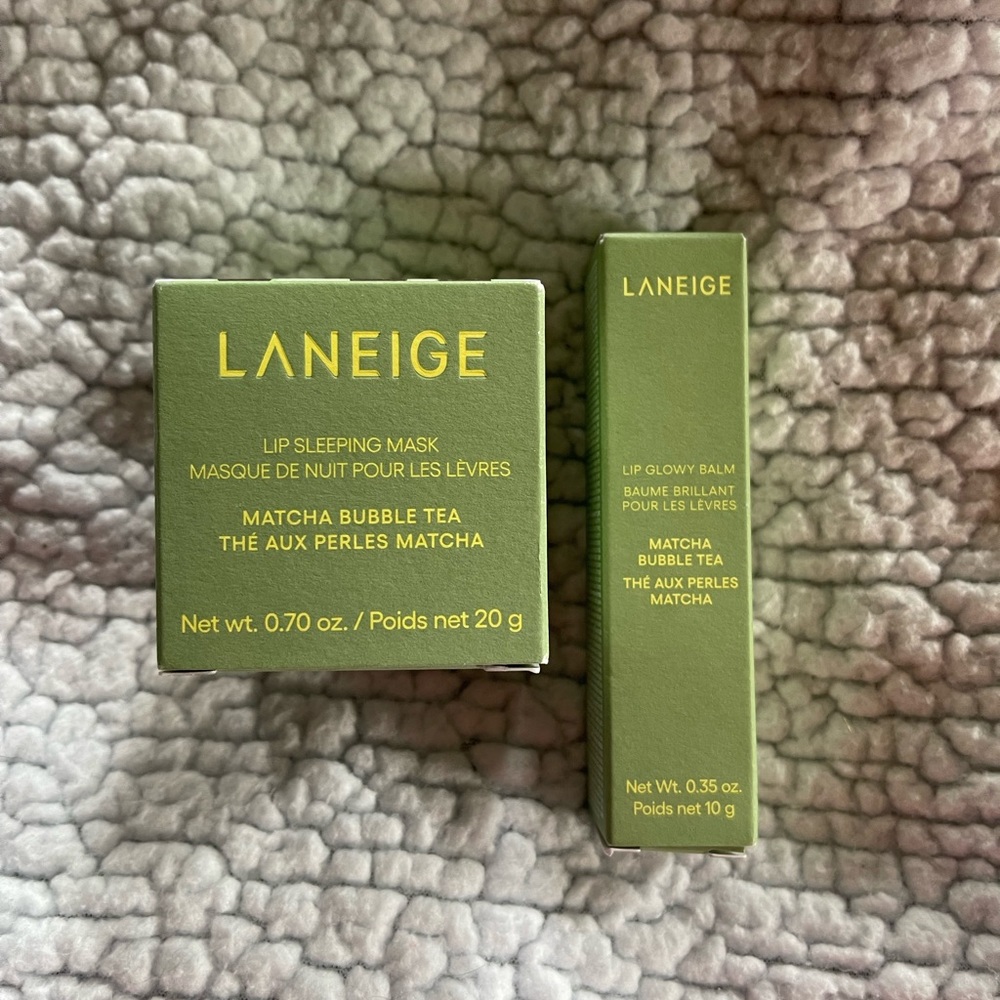NEW LANEIGE Matcha Bubble Tea Lip Care Set - Lip Sleeping Mask & Lip Glowy Balm
